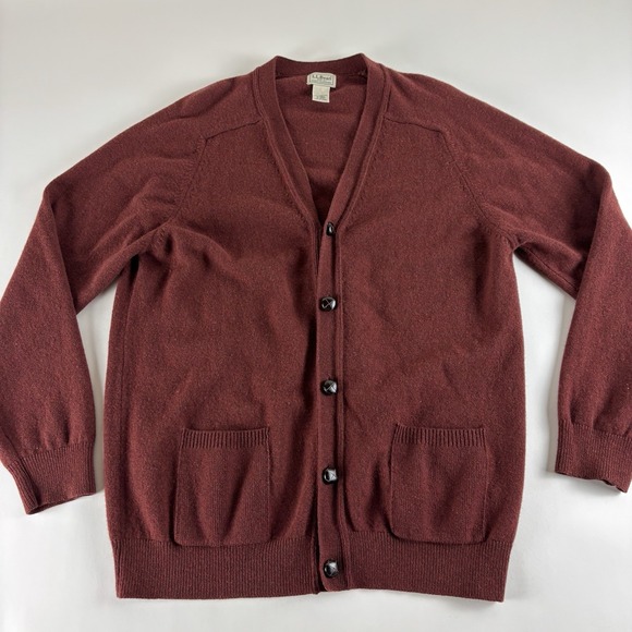 LL Bean Lambswool XL Tall Cardigan Maroon Sweater Mens Lightweight Wool O JRW7 - Picture 1 of 9